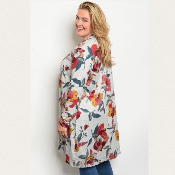 695 ❤️ Plus Size Floral Print Kimono Cardigan - Picture 3 of 3